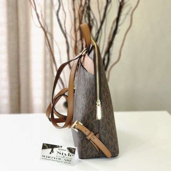 NEW! MICHAEL KORS Cindy MK Signature Brown LG Backpack Bag Gold Logo - Picture 4 of 14